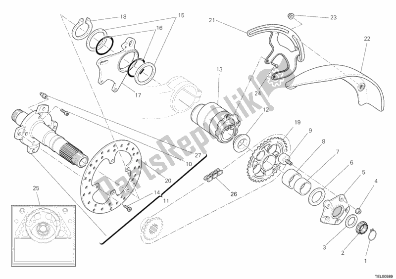 Todas as partes de Cubo, Roda Traseira do Ducati Hypermotard 1100 EVO 2012